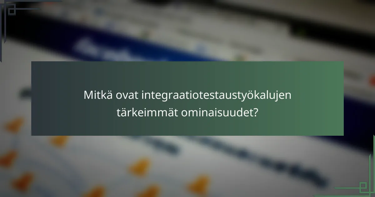 Mitkä ovat integraatiotestaustyökalujen tärkeimmät ominaisuudet?